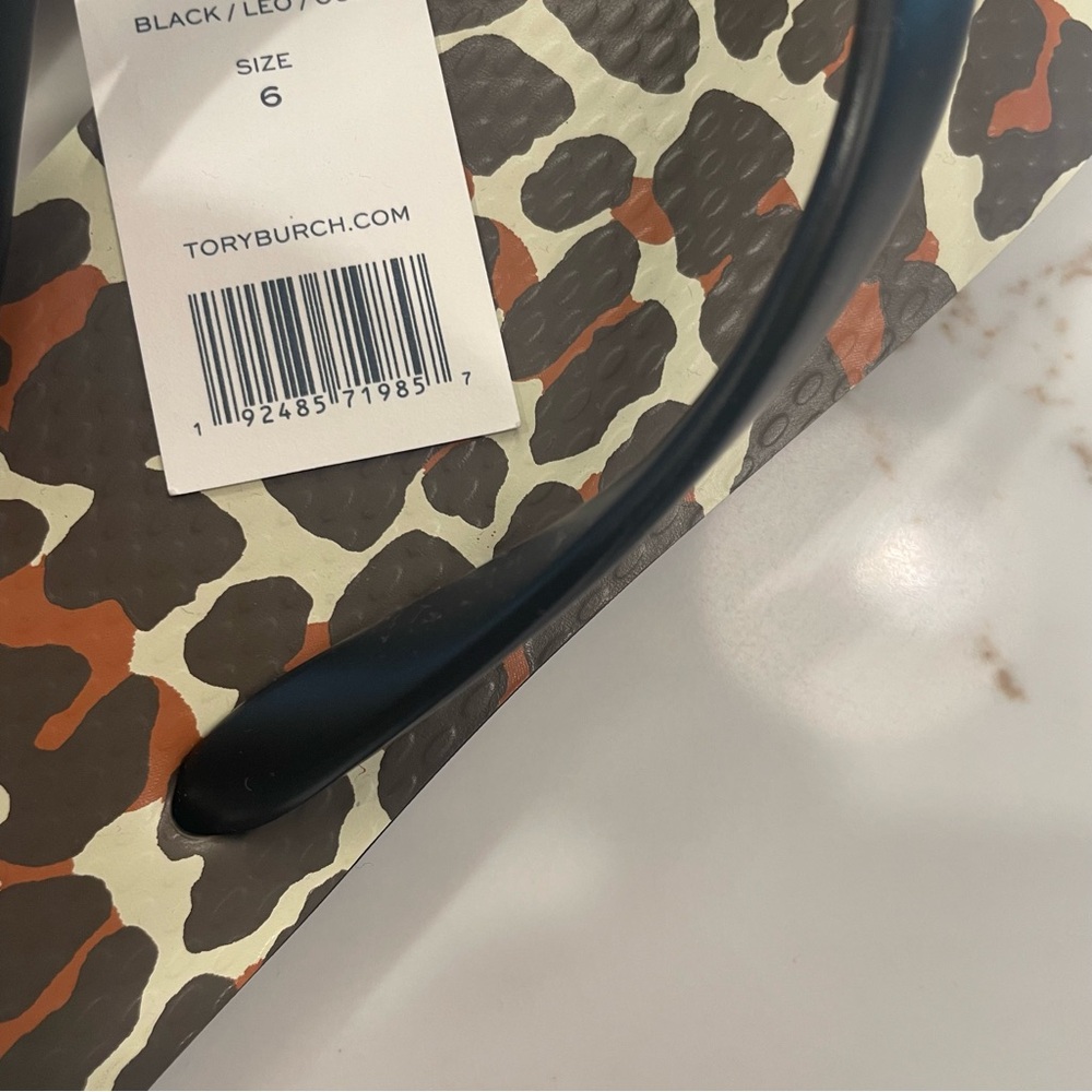 Tory Burch Shoes | NEW Black Brown Animal Leopard Print Thin Flip-Flop US Sz 6 - Picture 9 of 10